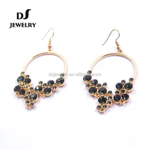 Jewelry making supplies black 24k gold diamond hoop CZ earrings