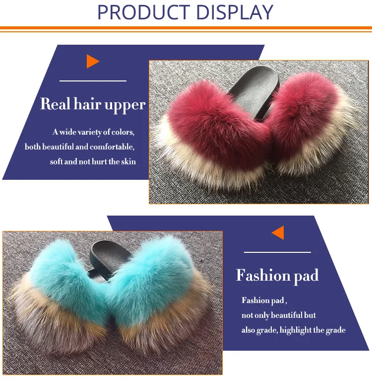 New Arrivals Woman Big Fluffy Furry Slides Raccoon Fox Fur Slides