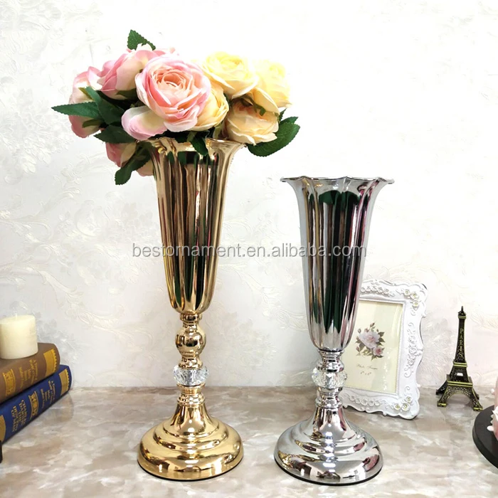 Gold Trumpet Polished Metal Tall Wedding Centerpieces Vases Buy Gold