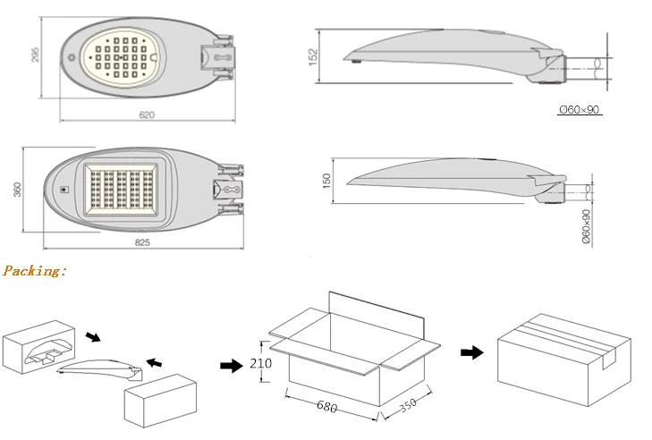 CE RoHS TUV CB Certified 30-150W 150lm/W LED Street Light with Intelligent Control System