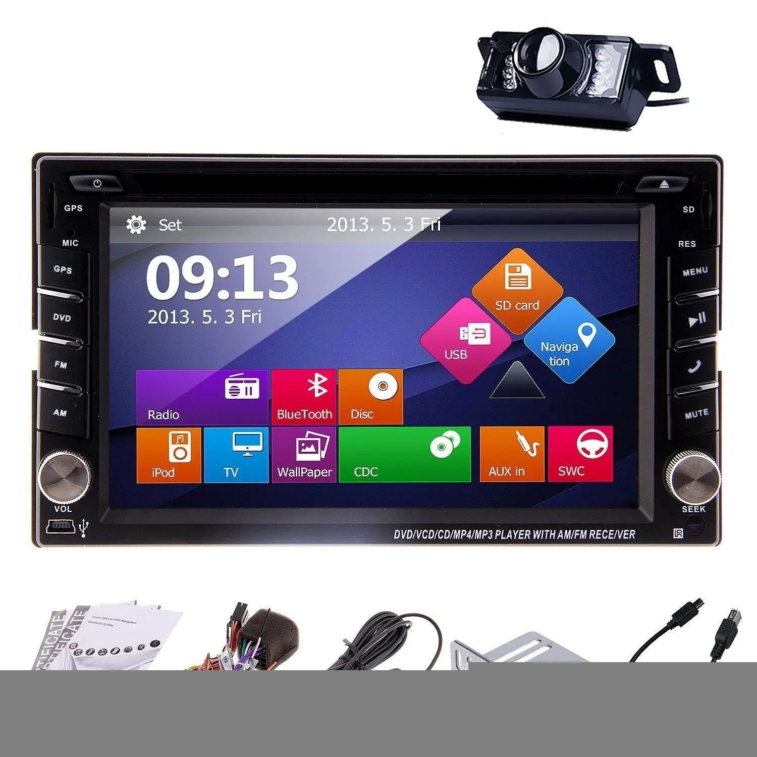 Christmas Sale!!! Player Pupug Rear Camera Included Receiver 2015 New Model 6.2 Inch Double FM/AM 2 DIN In Dash Car DVD Autoradio Player Touch screen LCD Monitor Car with DVD CD MP3 MP4 USB VC