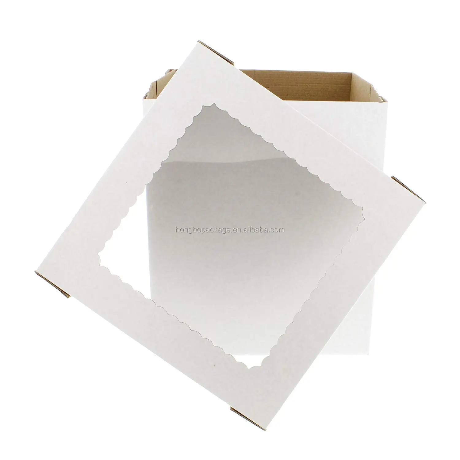 Tall White Large Corrugated Cake Box With Window 10x10x8" White Bakery