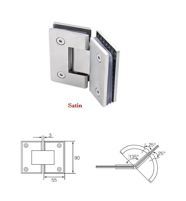 135 Degree Two Side Glass Shower Clamp Door Pivot Hinge For Bathroom