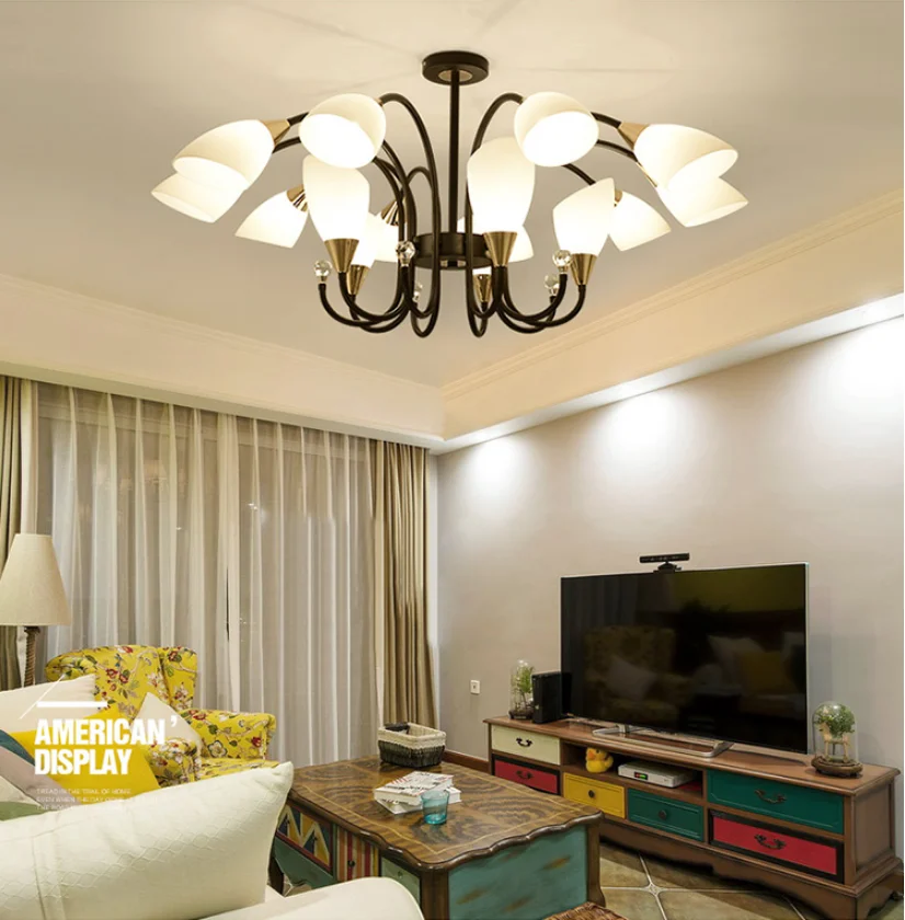 American countryside home villa bedroom dining room table iron crystal chandelier luxury modern