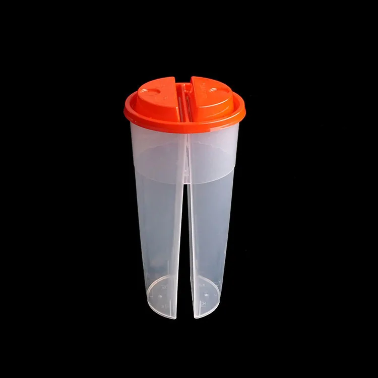 2 Compartment 700ml Clear Cup Pp Double Shared Plastic Cup Split Tea