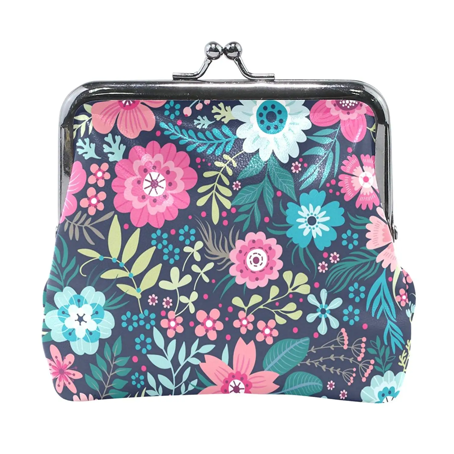 Cute Pattern In Small Flower High Grade Leather Coin Purse Snap Closure Clutch Coin Wallet