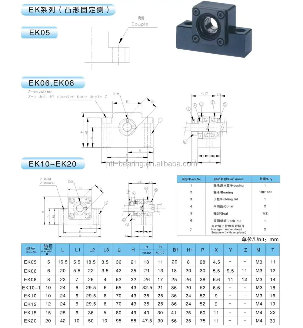EK08 ball screw support fixed side unit shaft diameter 8mm