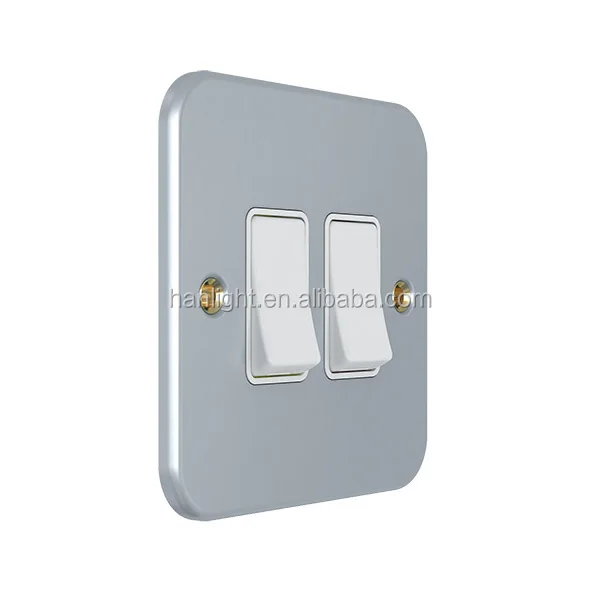 Uk Type 10a 2 Gang 2 Way Plate Metal Wall Switch