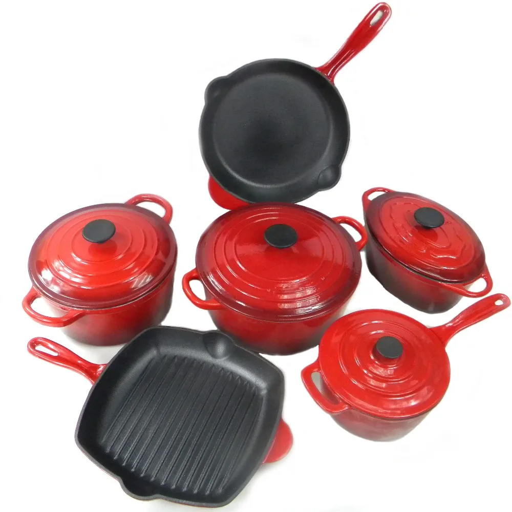 10 Piece Red Enamel Cast Iron Cookware Set Kitchen Home Buy Enamel