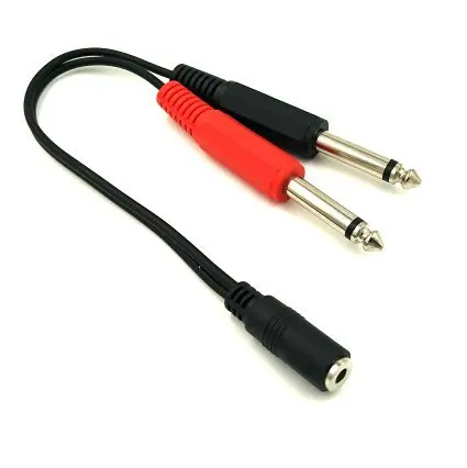 Wpeng 3.5mm(Mini) 1/8" TRS Stereo Female to 2 Dual 6.35mm 1/4" TS Mono Male Adapter Y Splitter Cable 20cm/8inch (3.5F/2x6.35M)