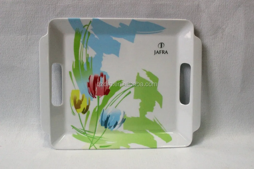 Creative Design Melamine Rectangle Tray With 2 Handles