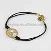 Handmade bracelet,string alloy bracelet with peace marks,black rope bracelet
