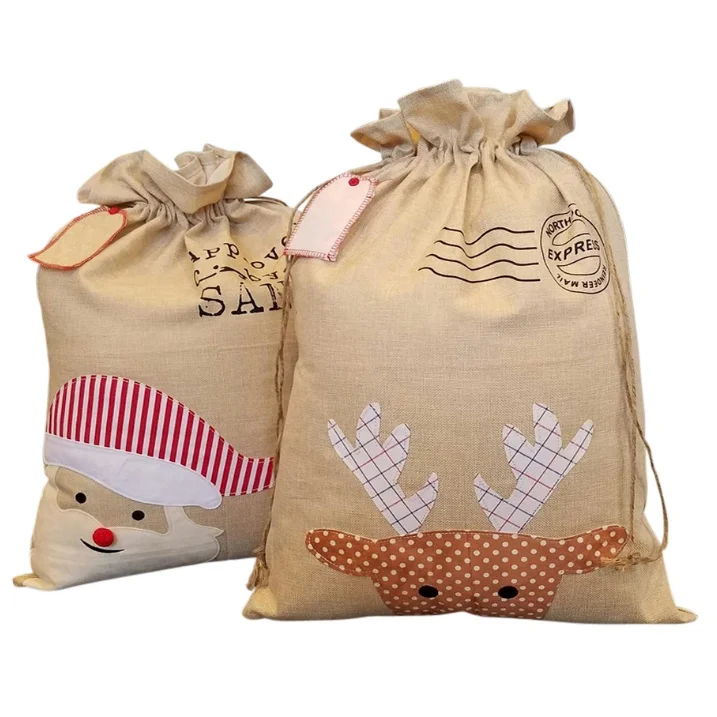 Large Father Christmas Hessian Sack Jute Draw String Gift Bag Buy