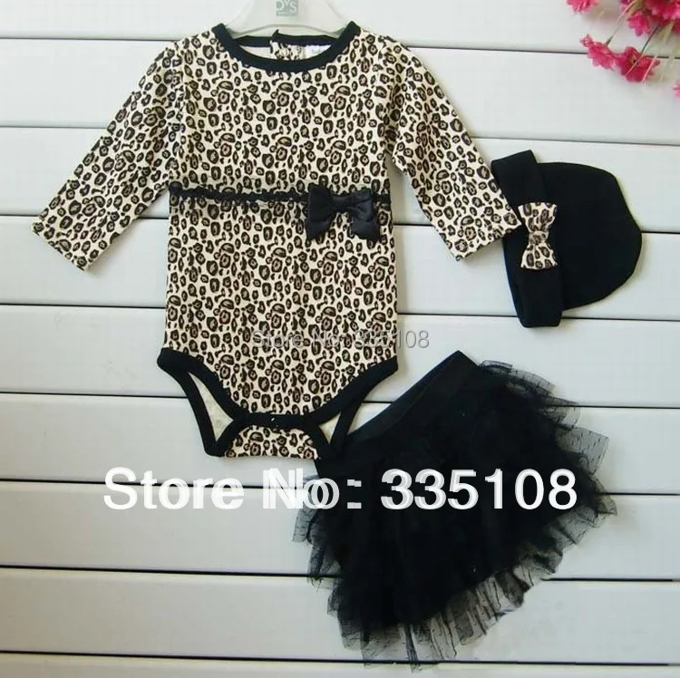 New Born Baby Girl Clothes leopard 3pcs Suit Rompers Tutu Skirt font b Dress b font