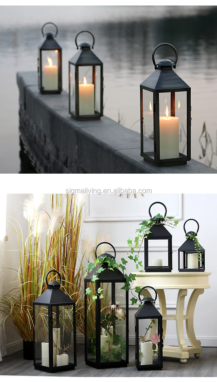 Portable Indoor outdoor decorating metal candle holder glass for home decor