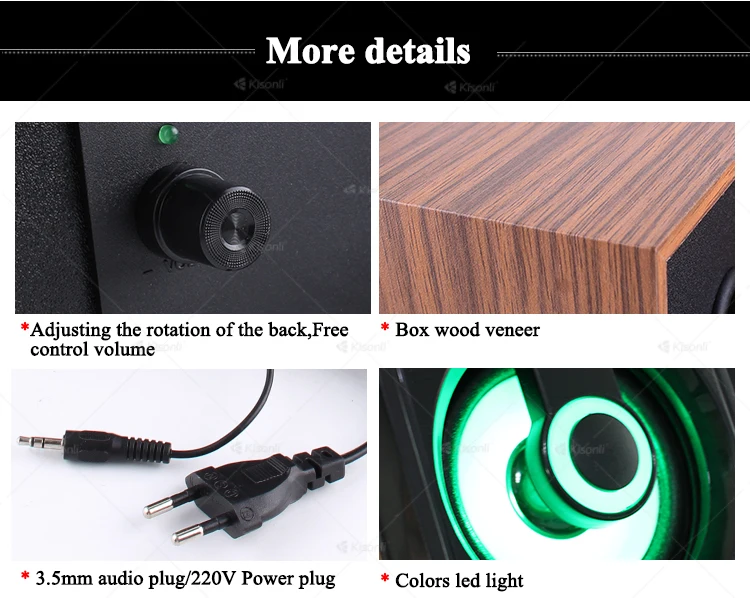 Kisonli New Model Passive Bass Led PC Mini Wooden Portable speaker