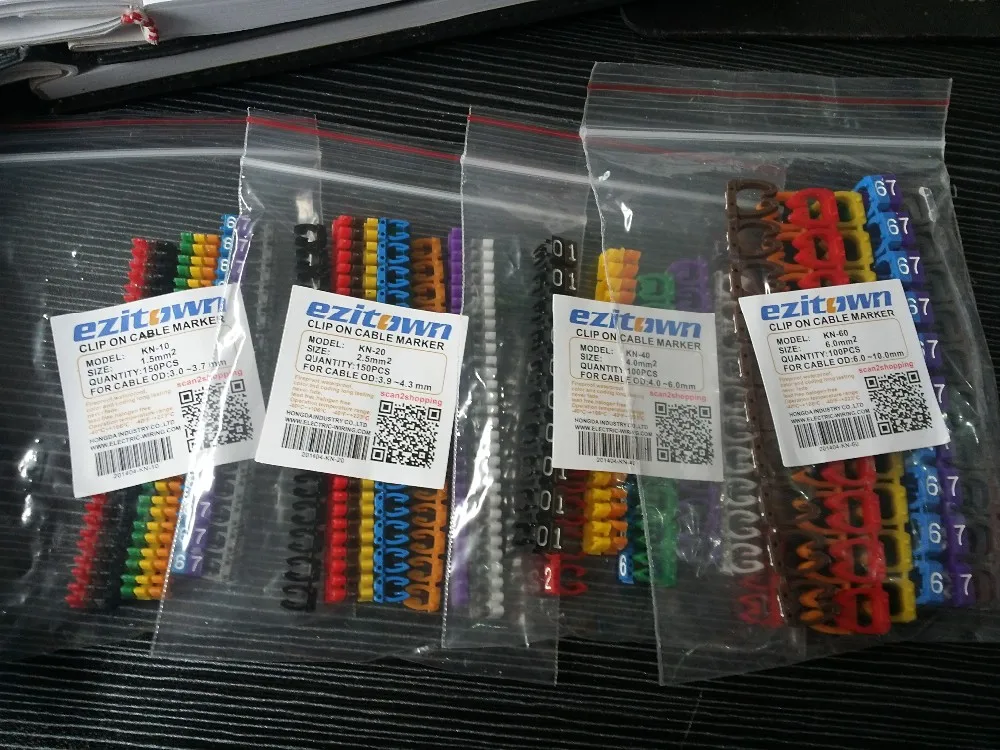 KN 系列 POM 1.5毫米 2.5毫米 4.0毫米 6.0毫米 customized 定制绝缘 lan 夹子电缆标记 0-9 编码塑料电缆标记