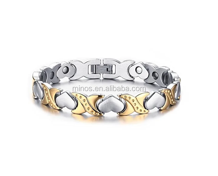 Custom 316l Mens Stainless Steel Jewelry Fashion X Love Heart Shape Health Magnetic Bracelets Power Energy Bracelet