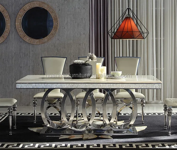 Master China Home Furniture Luxury Marble Stainless Steel Dining Tables