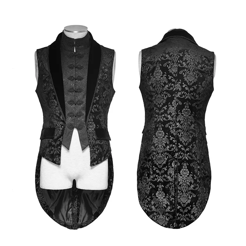 Y-696 Gothic Gorgeous Fake Two Pieces Swallow Tail Sleeveless Velveteen Jacket