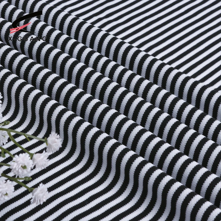 Factory Price Black White Stripe Stretch 100polyester Knitted Fabric