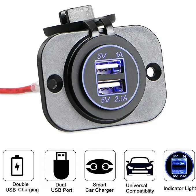 Dc 12v Switch Flush Mount Panel Double Ports 3.1a Dual Usb Car Charger
