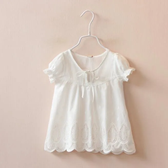 1682027 Retail 2016 Summer Fashion Baby Girl Tops White Solid Lace Toddler Girl Tees Fashion Girl