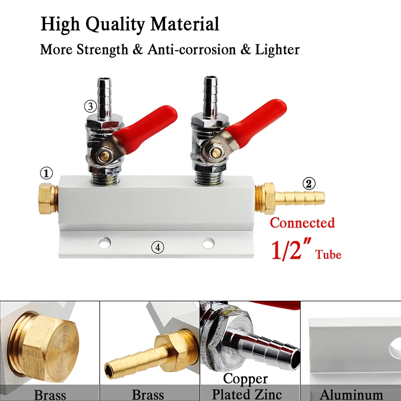 Aluminum Beer Gas Manifold Distribution CO2 Beer Splitter 2 Way//3 Way //4 Way