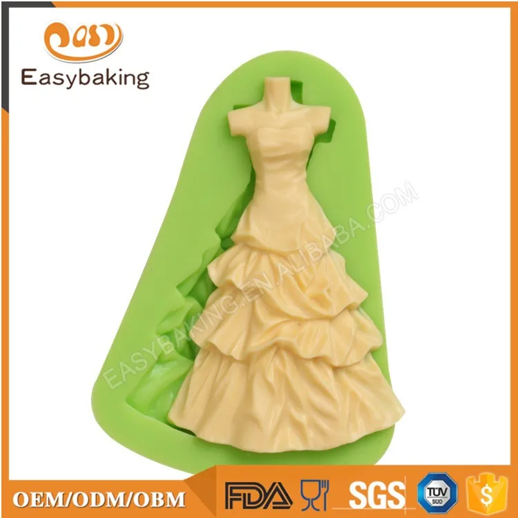 ES-1725 Factory outlet lady dress shape 3D silicone fondant cake decoration mold