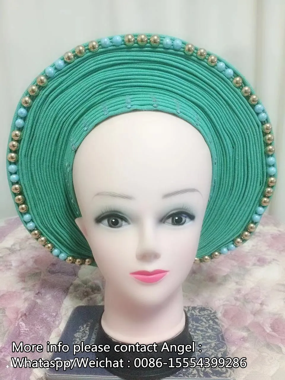 Auto Gele with stone Comes In Round African Popular Ready To Make Head Tie Gele