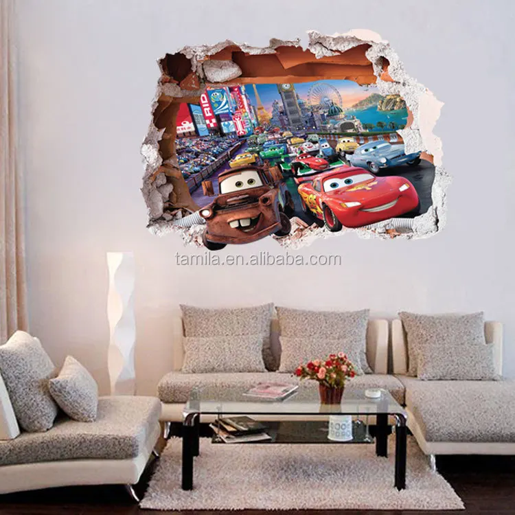Through Wall Cars Wall Sticker Cartoon Baby Room Wall Decal Buy