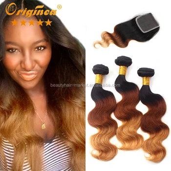 Cheapest Virgin Brazilian Hair Bundle Weave Closure Ombre Color 1b