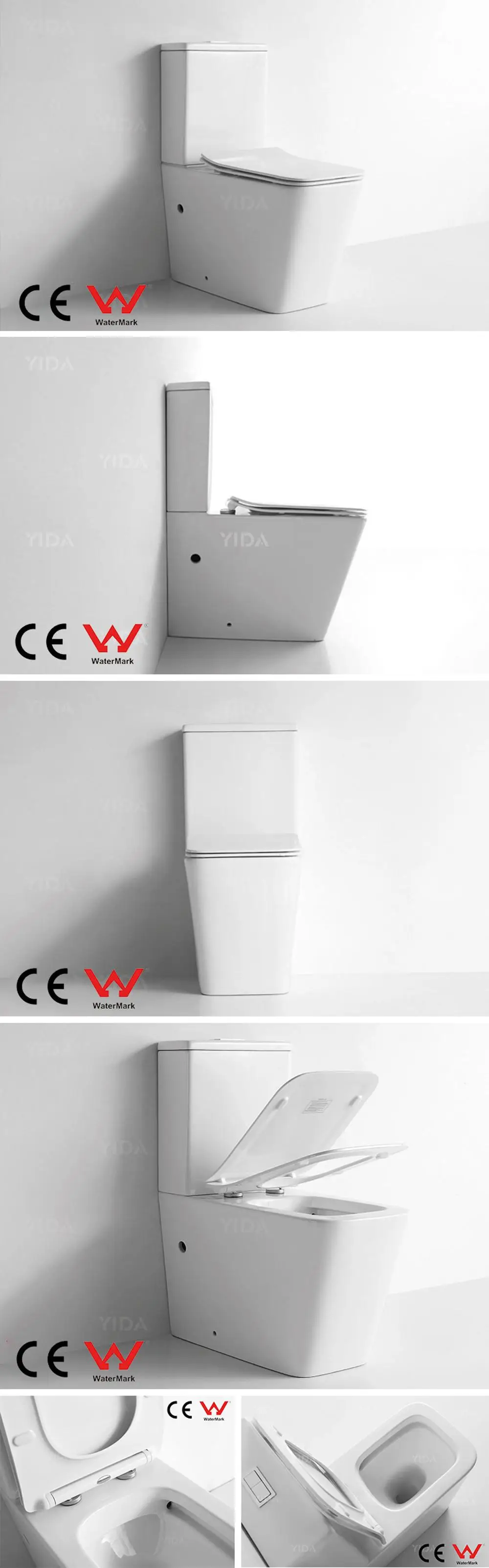 Yida Foshan Watermark Dual Flush 3 / 4.5 L Two Piece Rimless Design Direct Flush Water Saving Toilet Seat For Hotel Project