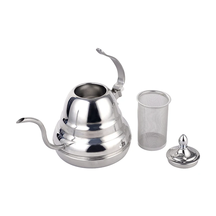 Silver and gold coffee stainless steel tea pot with infuser