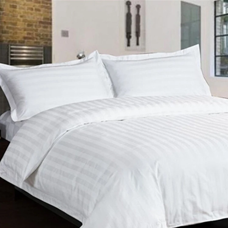 Solid Color Hotel Bedding Set White 4pc Streak Quilt Duvet Cover