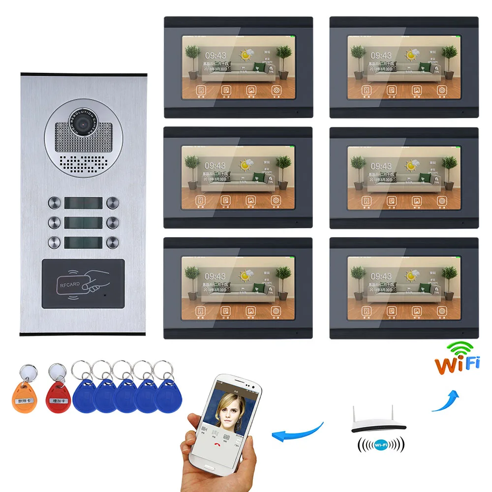 Video Door Phone Intercom System 7/" Wifi 2 Apartments IR-CUT Doorbell 1000TVL