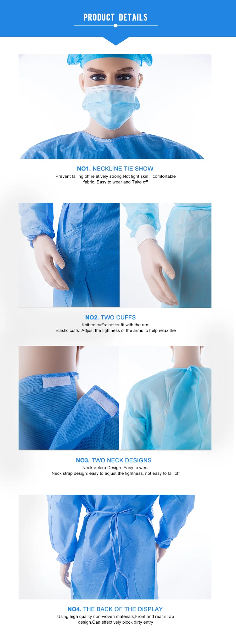 Surgical Gown Non Woven Disposable Sterile Gown SMS Surgical Gown