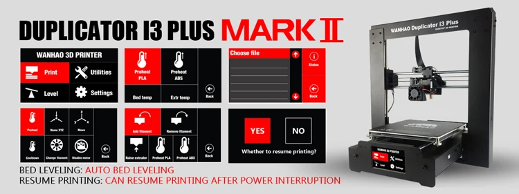 Wanhao Duplicator I3 PLUS Mark II touching LCD screen 3D color Printer Machine PLA ABS Filament
