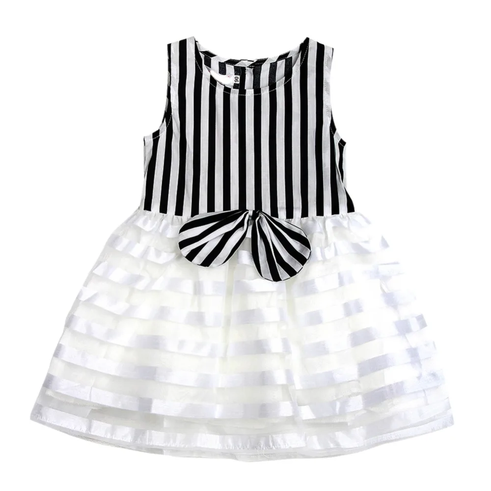 Kids Striped Tutu Bowknot Sleeveless font b Dress b font Baby Girls font b Fancy b