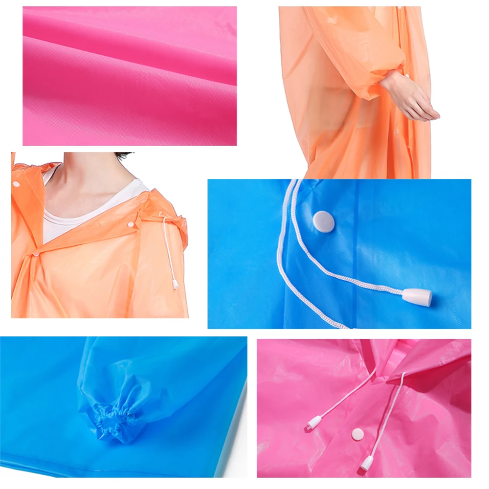 Portable EVA Raincoats for Adults Reusable Rain Ponchos with Hoods and Sleeves Lightweight Raincoats