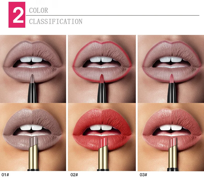 Pudaier 16 Colors 2 In 1 Lip Liner Pencil Lipstick Lip Beauty Makeup Waterproof Double