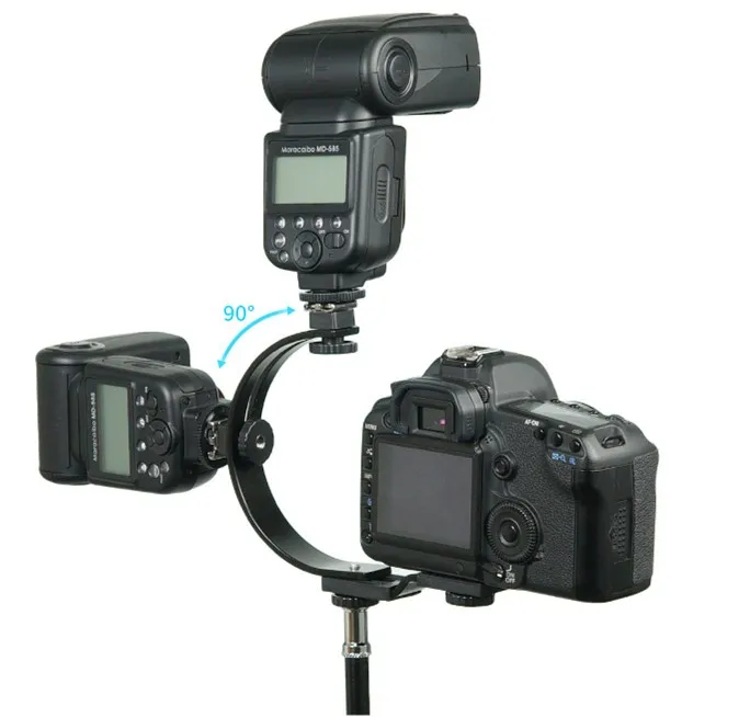 Aluminum Alloy Camera Flash Bracket With 2 Hot Shoes For Flash And Led ...