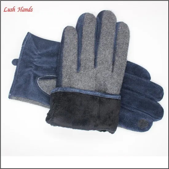 Wholesale price of sheep wool and material synthesis index finger touch screen mens gloves