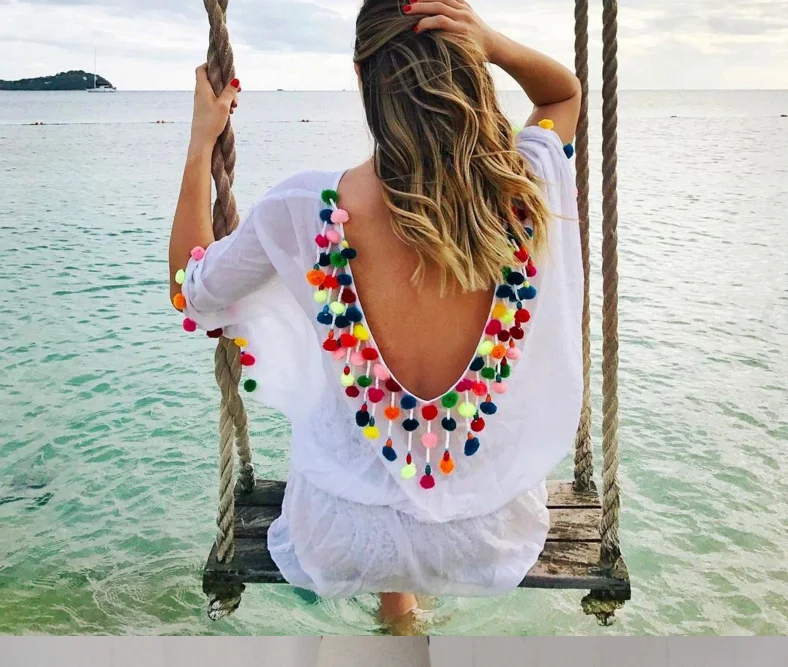 pom pom swimsuit cover up