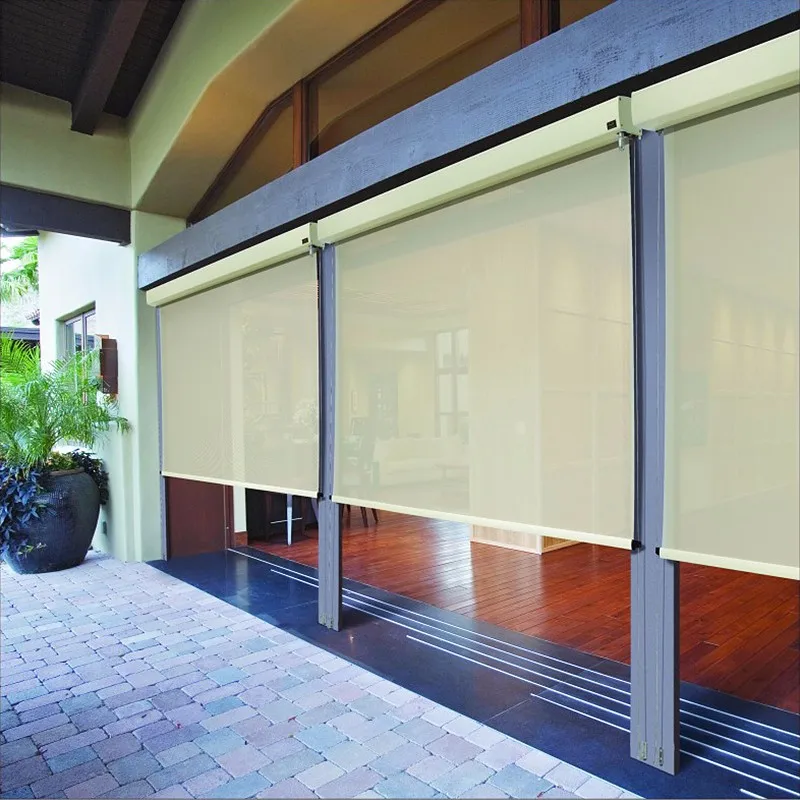 Motorized Outdoor Boxed Horizontal Roller Blackout Shades Windproof