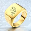 Custom design jewelry single horn unicorn head rings stainless steel animal head rings (HD-026)