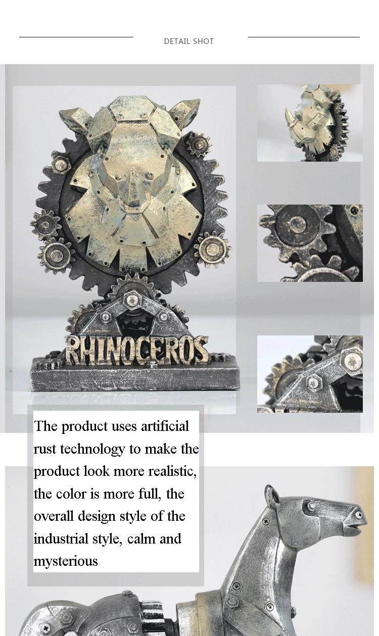 Creative machinery industry wind resin animal head decoration deer head elephant wolf culture bar model props crafts