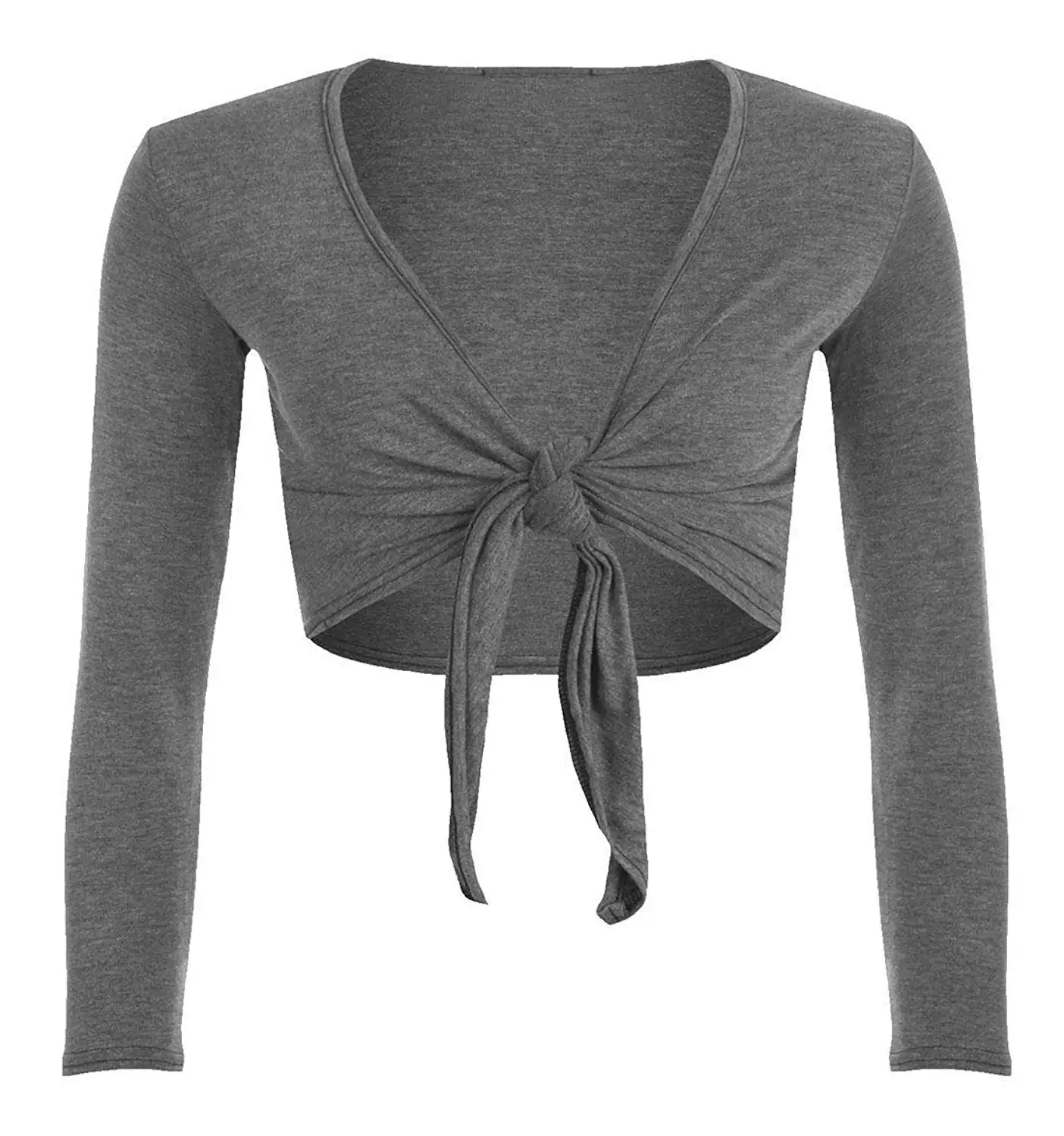 FASHION FAIRIES Ladies Tie up Front Cropped Shrug Womens Plain Long Sleeve Bolero Cardigan Top
