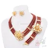 Gold Plated Flower Charm Jewelry set Thailand Chunky Chocolate Imitation Pearl Necklace Jewellery Set