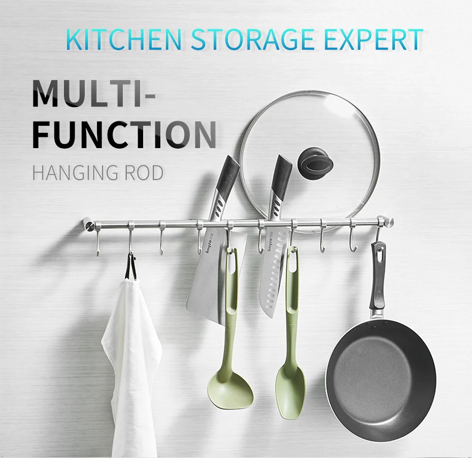 Inwall Hanging Kitchen Rack Rail Utensils Storage S Hooks Mounted